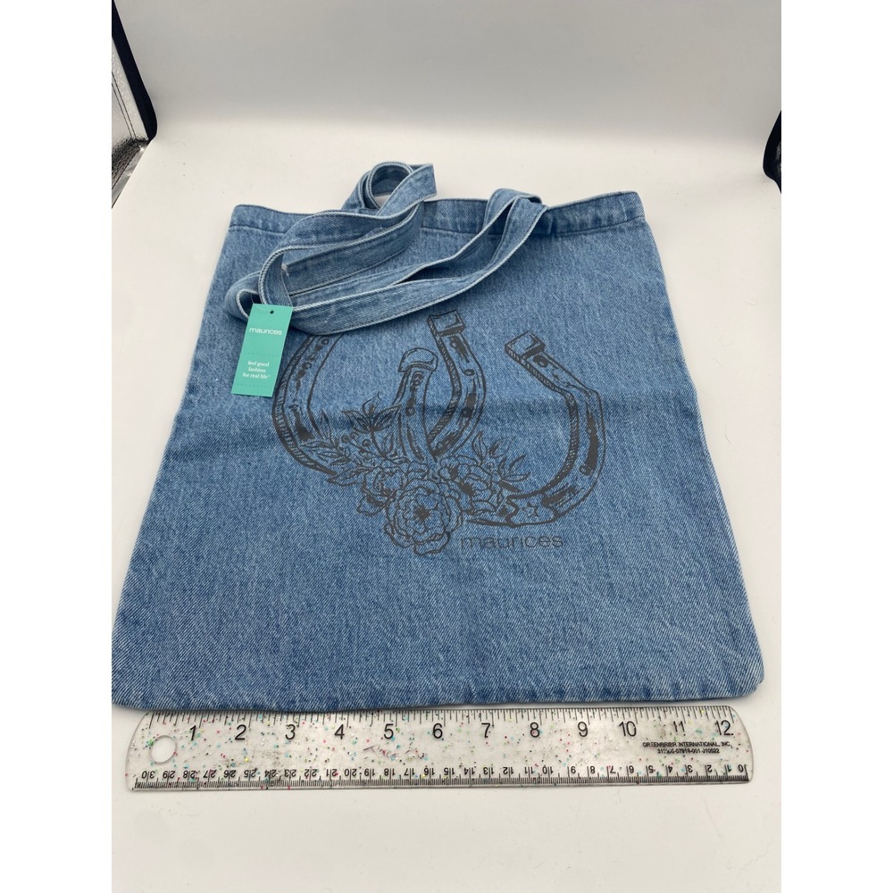 Maurice Horseshoes Denim Tote Western Style Fashion Purse Casual Handbag NEW - Picture 3 of 9